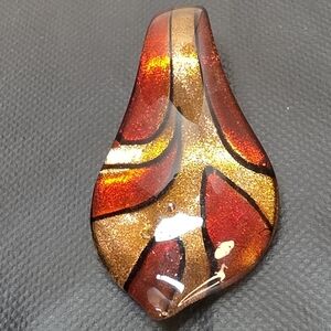 Hand-Blown Art Glass Pendant | Gold Aventurine Sparkle | Red & Black Swirl